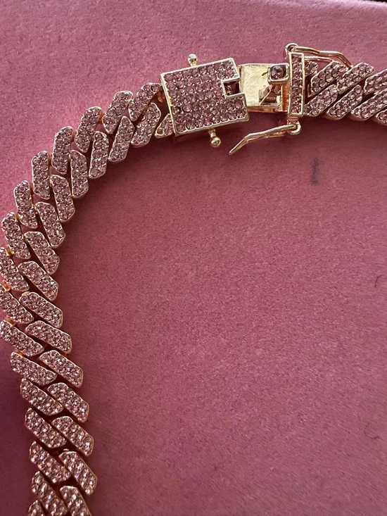 Rose Gold and pink Pave Cuban Link Necklace - Women's Jewelry - Picture 3 of 7